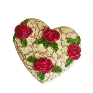 Enamel Red Rose White Heart Pin Vintage Style GUC